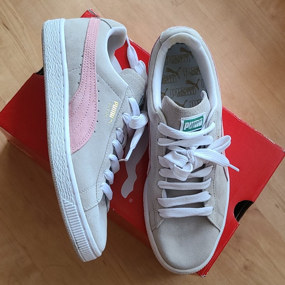 Puma grey and pink suede sneakers